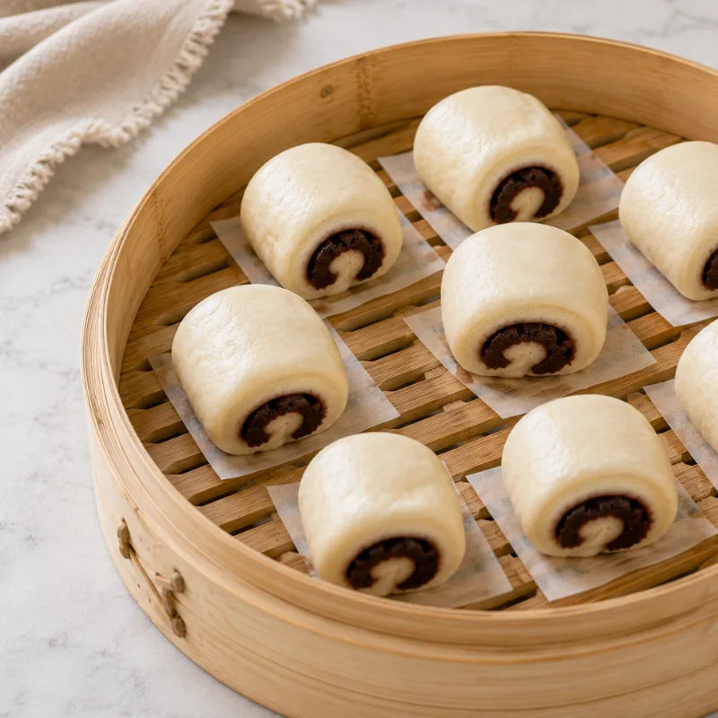 Easy Mini Red Bean Paste Mantou (Soft & Fluffy Steamed Buns)