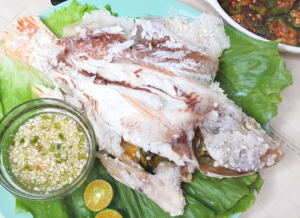 Succulent & Juicy Thai-style Salt Baked Fish (Pla Pao Glua)