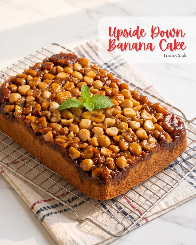 Upside Down Banana Cake: Brown Sugar & Macadamia Topping