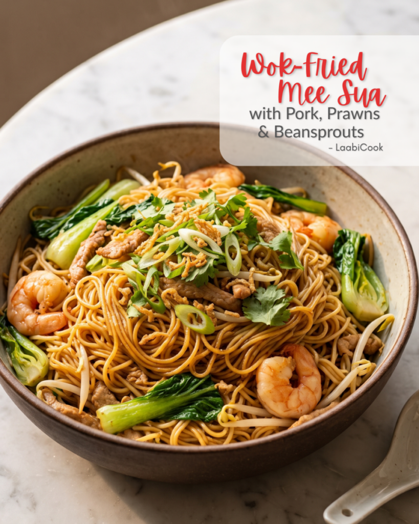 Wok-Fried Mee Sua with Pork, Prawns & Beansprouts