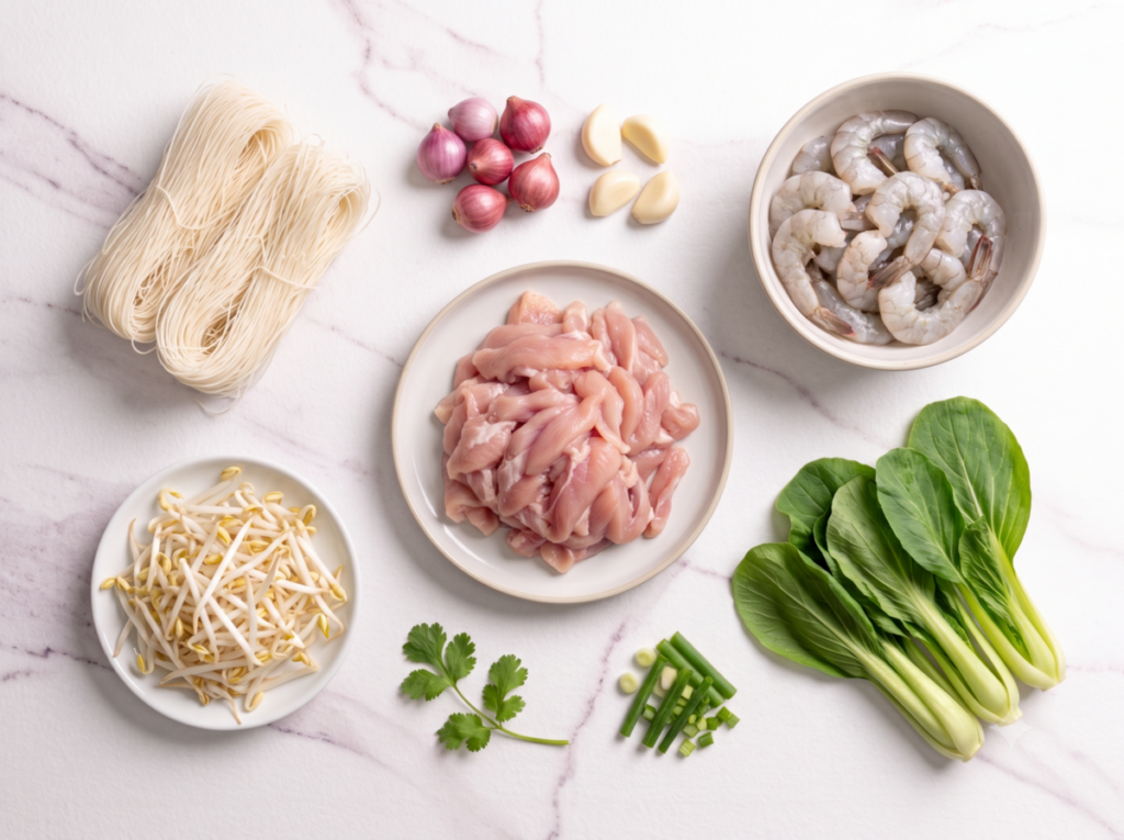 Wok-Fried Mee Sua with Pork, Prawns & Beansprouts - Ingredients