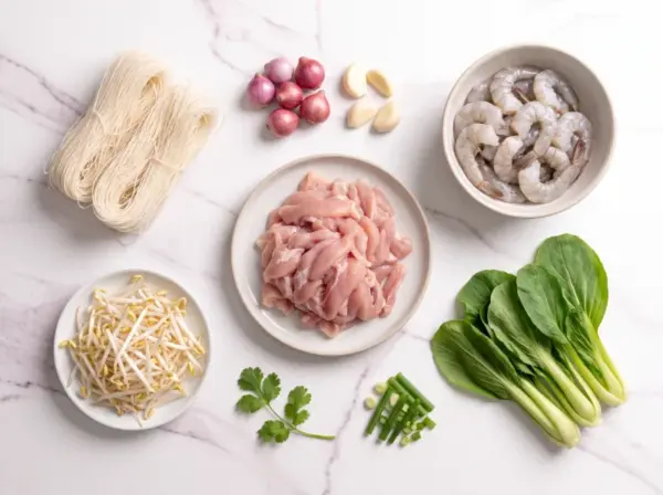 Wok-Fried Mee Sua with Pork, Prawns & Beansprouts - Ingredients