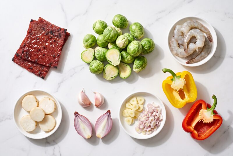 Brussels Sprouts w Prawns & Bak Kwa - Ingredients
